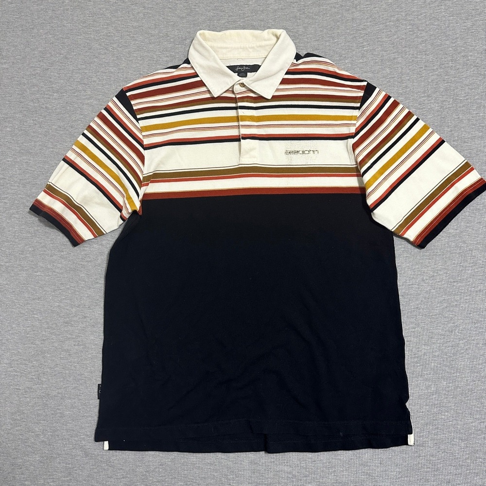 Sean John  Striped Polo Shirt  Pique Y2K Hip Hop Black White Orange Mens XL
